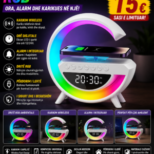 ⏰🌈 Alarm Clock RGB me Wireless Charger – Modern dhe Praktik!