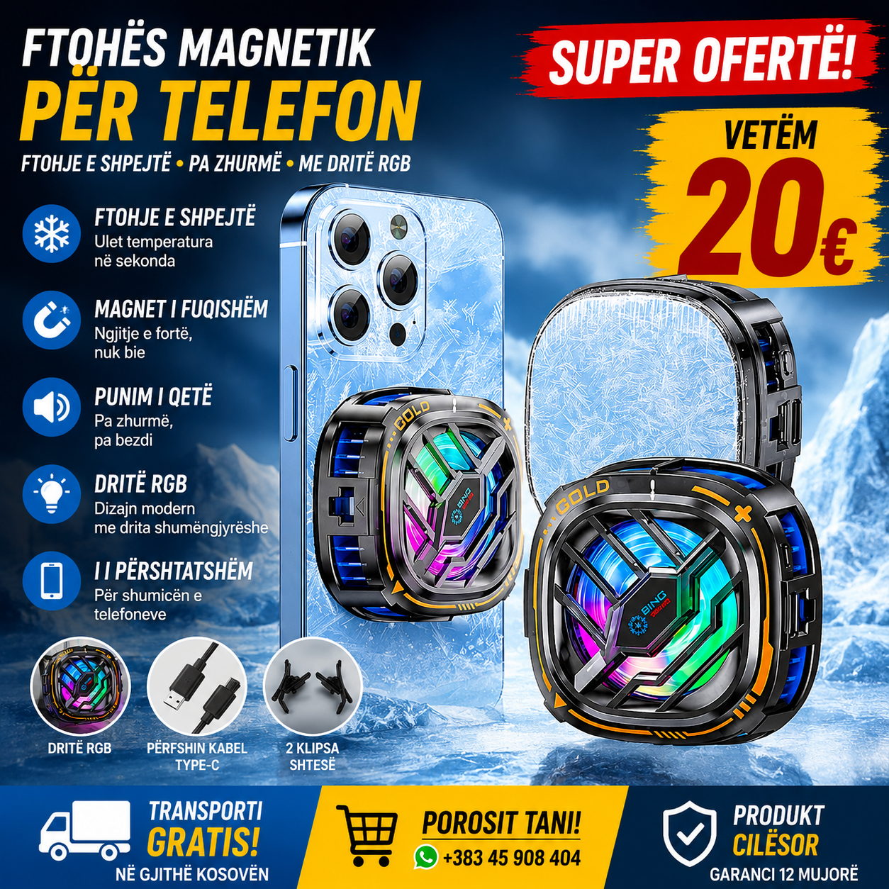❄️📱 Ftohës Magnetik për Telefon – Luaj pa Nxehje!
