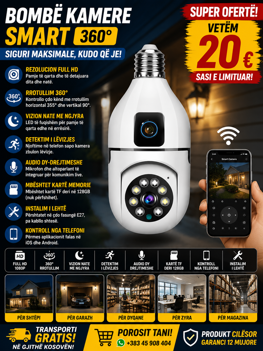📹💡 Kamerë WiFi 360° në Formë Bombe – Siguri Maksimale për Shtëpinë Tuaj!