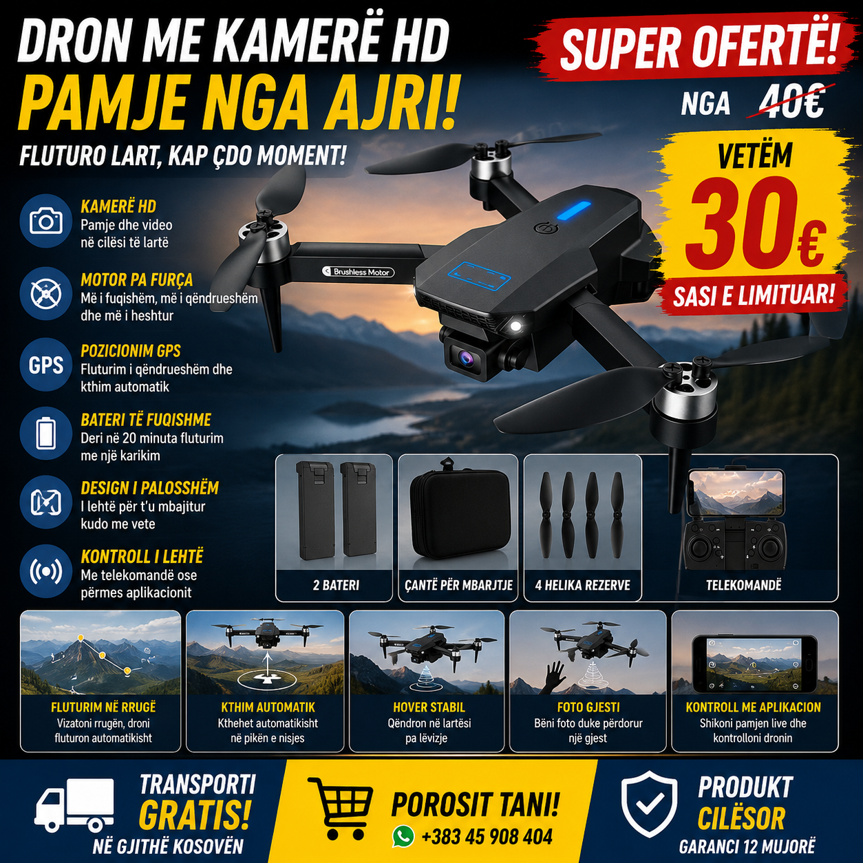 🚁📸 Dron me Kamerë HD – Pamje Fantastike nga Ajri!