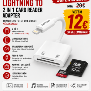 💾📱 Earldom Lightning 2 në 1 Card Reader – Transfero Fotot dhe Videot në Sekonda!