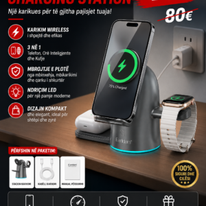⚡📱 Earldom 3 në 1 Wireless Charging Station – Një karikues për të gjitha pajisjet!