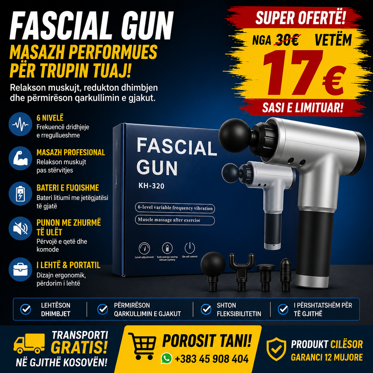 💆♂️🔥 Fascial Gun KH-320 – Masazh Profesional për Muskujt!