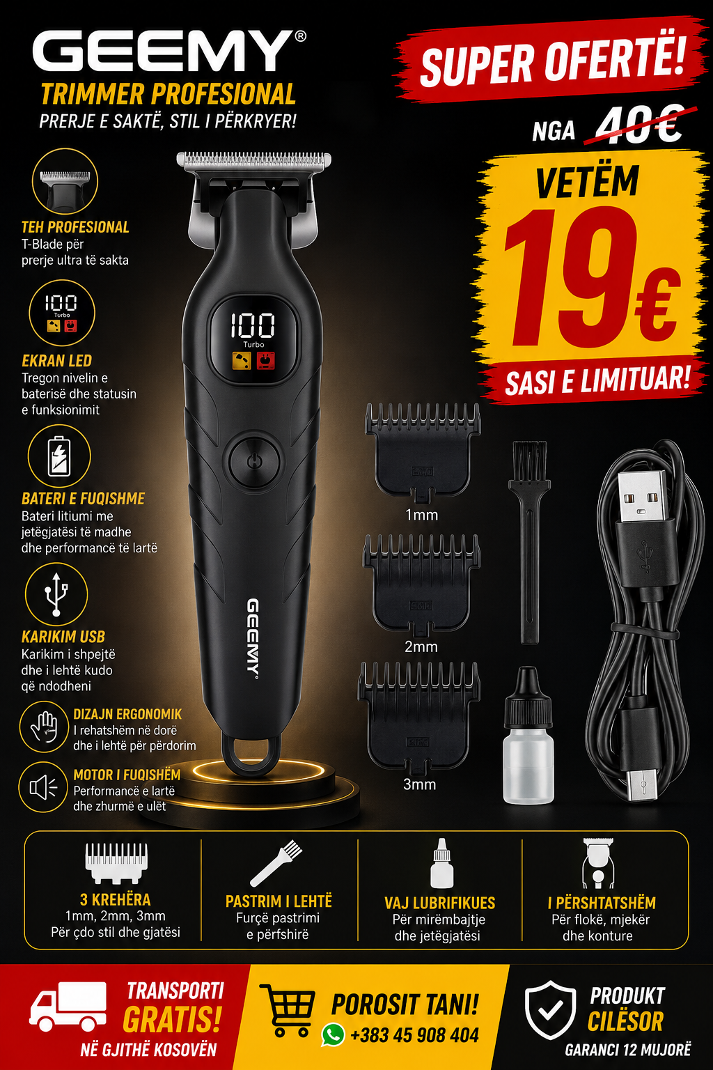 ✂️🔥 Geemy Trimmer Profesional – Prerje Precize me Performancë të Lartë!