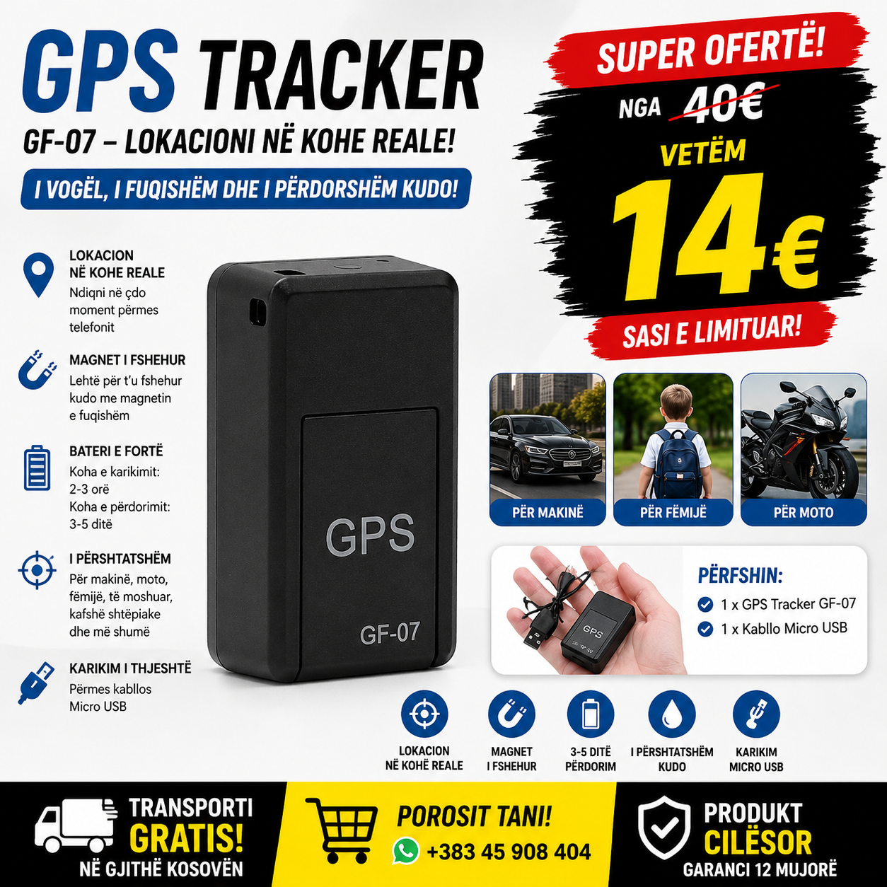 📍🔒 GPS Tracker GF-07 – Ndiq çdo gjë në kohë reale!