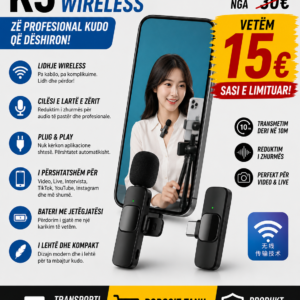 🎤🔥 Mikrofon Wireless K9 – Zë Profesional për Video dhe Live!