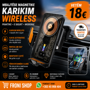 📱🚗 Mbajtëse Magnetike për Telefon me Karikim Wireless – Praktike dhe Moderne! ⚡