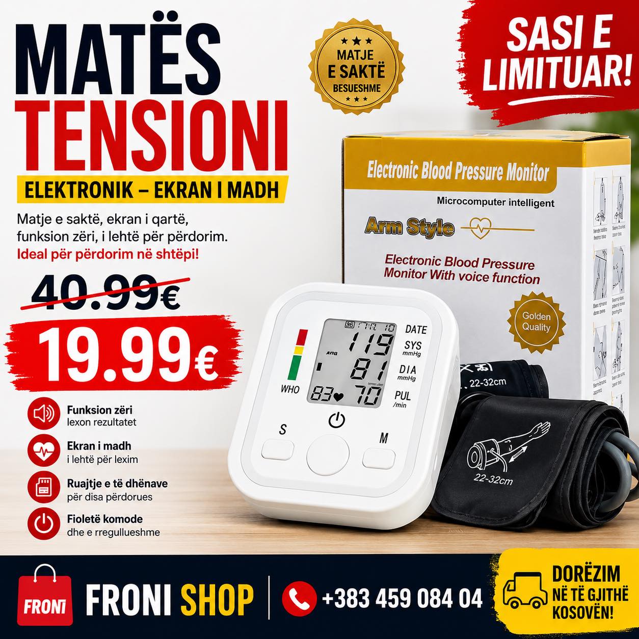 Matës Elektronik i Tensionit – Ekran i Madh me Funksion Zëri