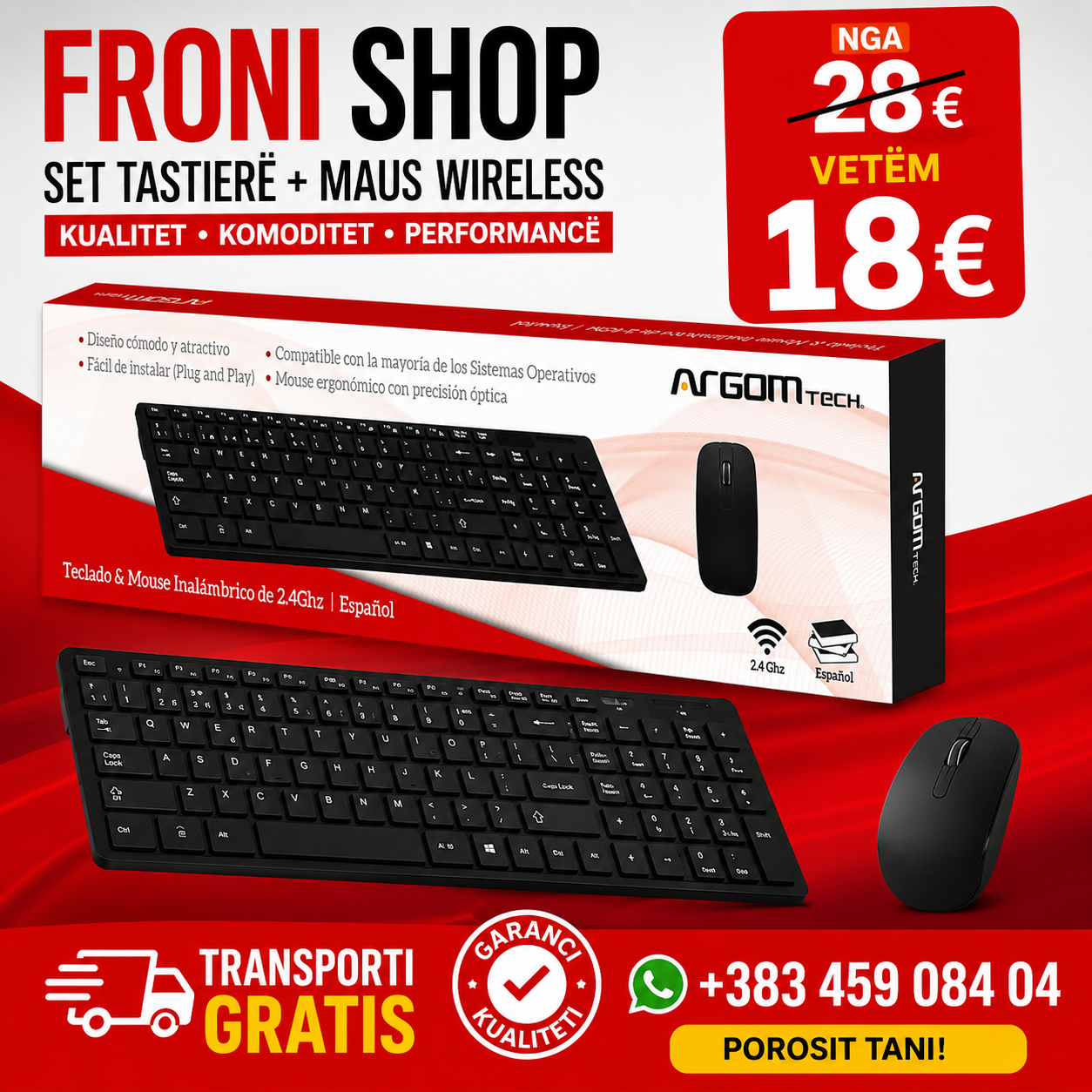 ⌨️🖱️ SET TASTIERË + MAUS WIRELESS – VETËM 18€! 🔥