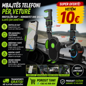 📱🚗 Mbajtëse Telefoni për Veturë – Rrotullim 360°!