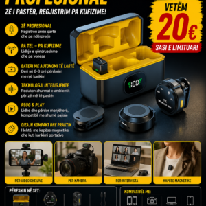 🎤🔥 Mikrofon Wireless Profesional – Zë i Pastër në Çdo Regjistrim!
