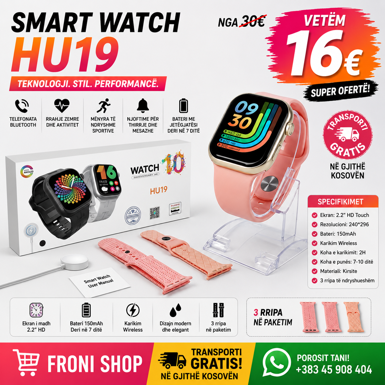 ⌚✨ Smart Watch HU19 – Ora Inteligjente që i ka të gjitha!