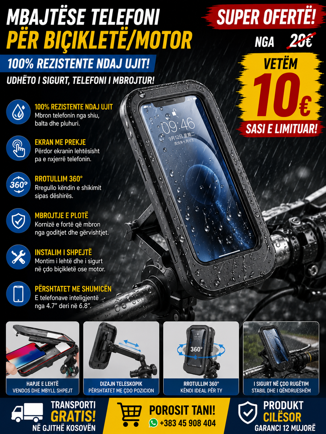 🚴📱 Mbajtëse Telefoni për Biçikletë/Motor – Rezistente ndaj Ujit!