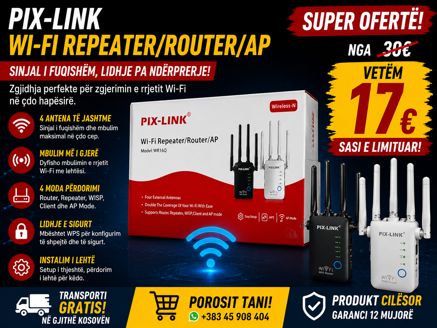 📶🚀 PIX-LINK Wi-Fi Repeater/Router/AP – Sinjal i Fuqishëm në Çdo Cep të Shtëpisë!