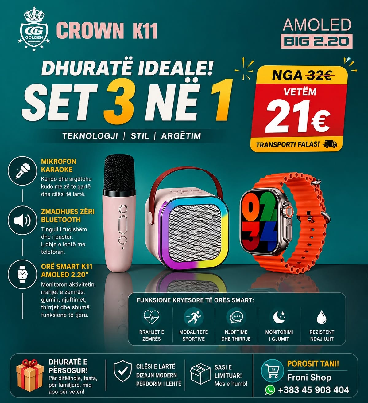 🎤⌚🔊 SUPER OFERTË – 3 Produkte në 1 Set! 🔥