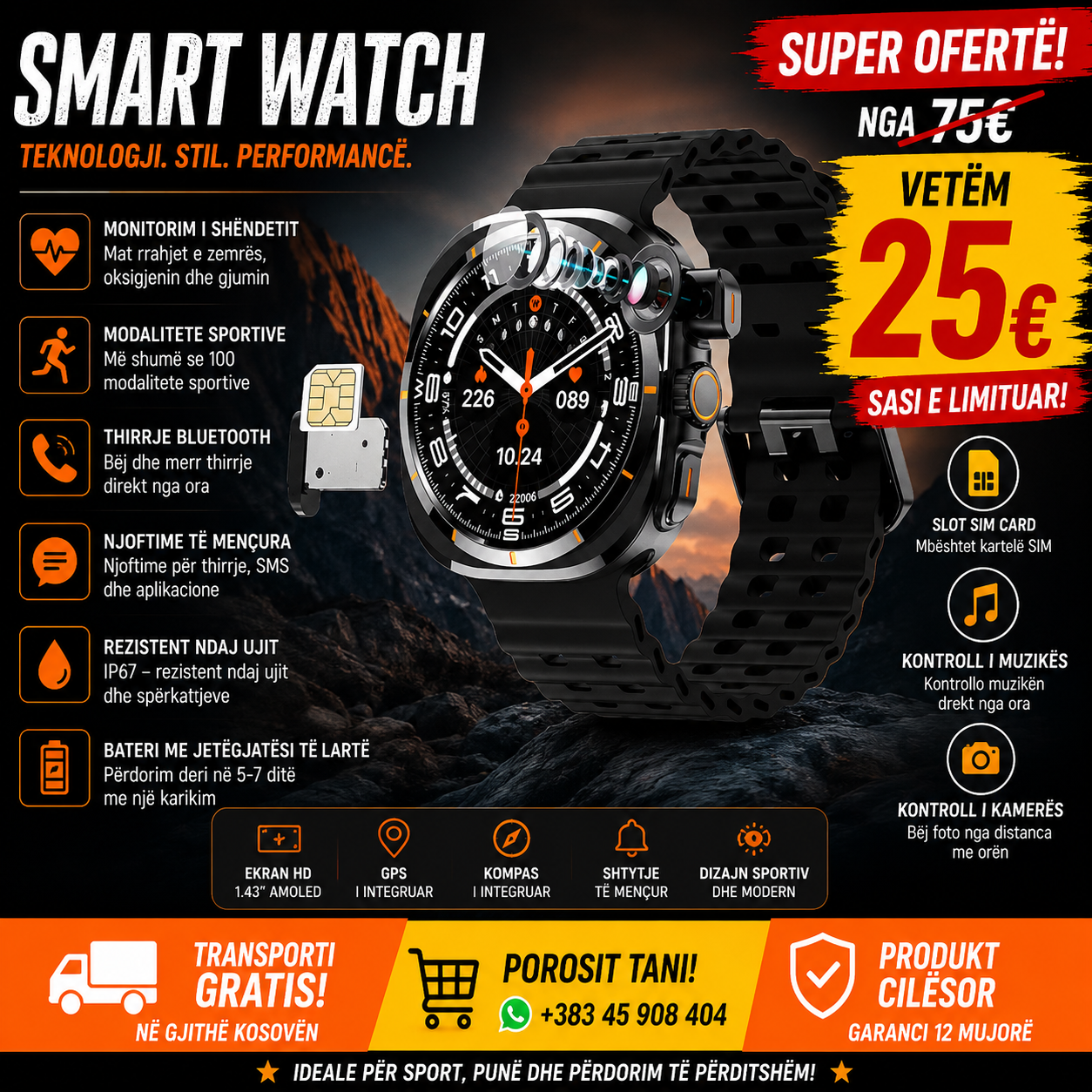 ⌚🔥 Smart Watch 4G me SIM – Ora Inteligjente që bën gjithçka!