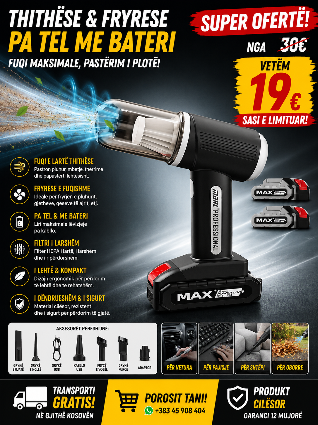 🧹💨 Thithëse & Fryrëse Pa Tel – Fuqi Maksimale në Dorën Tuaj!