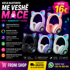 🎧🐱 Kufje Bluetooth me Veshë Mace – Stil, Muzikë dhe Argëtim! ✨