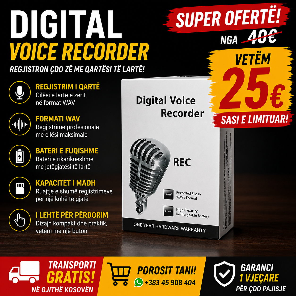 🎙️🔥 Digital Voice Recorder – Regjistro Çdo Bisedë me Cilësi Profesionale!