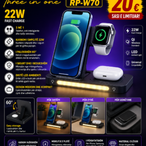 🔋⚡ REMAX RW70 – Karikues Wireless 3 në 1 (22W Fast Charge)!