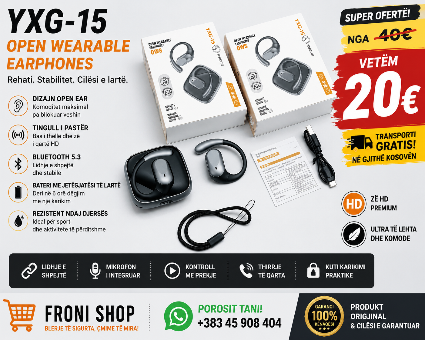 🎧🔥 YXG-15 Open Wearable Earphones – Komoditet dhe Tingull Premium!